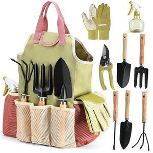 Complete Garden Tool Kit Comes With Bag & Gloves,Garden Tool Set w Spray-Bottle